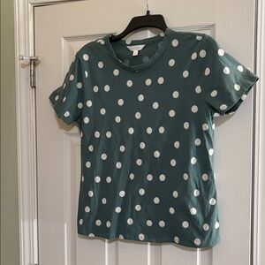 LC Lauren Conrad Teal and White Polka Dot Top